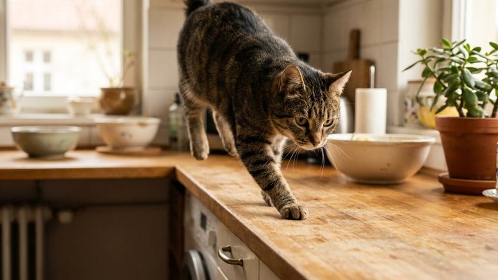 Кошка прыгает на кухонные столы: 5 причин и как переключить